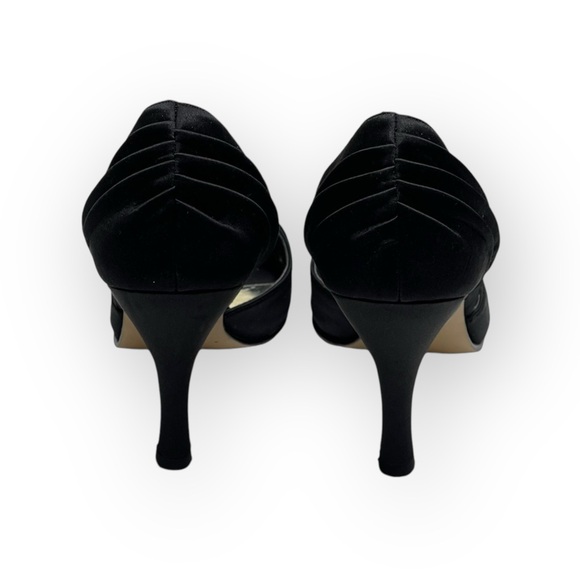 White House Black Market WHBM ❁ Satin Knot Peep Toe D’Orsay Heels ❁ Black ❁ 6B ❁ - Picture 4 of 16